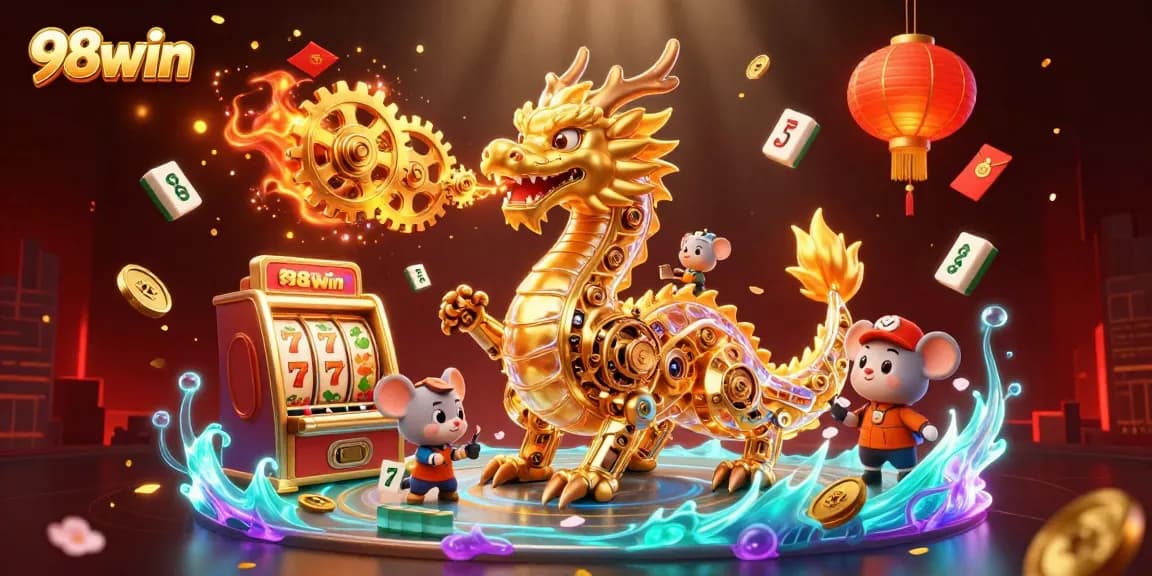 Experience thrilling gaming at 98win with a vibrant 3D dragon and dynamic game elements.