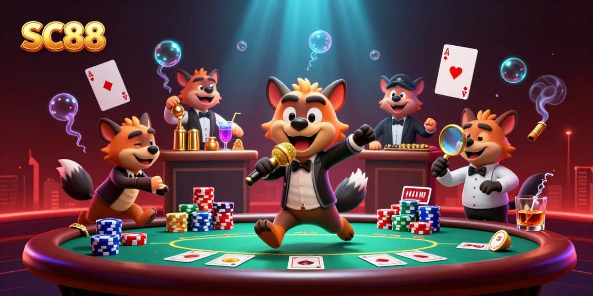 SC88 hyenas hosting a vibrant comedy casino with poker elements for an engaging experience.