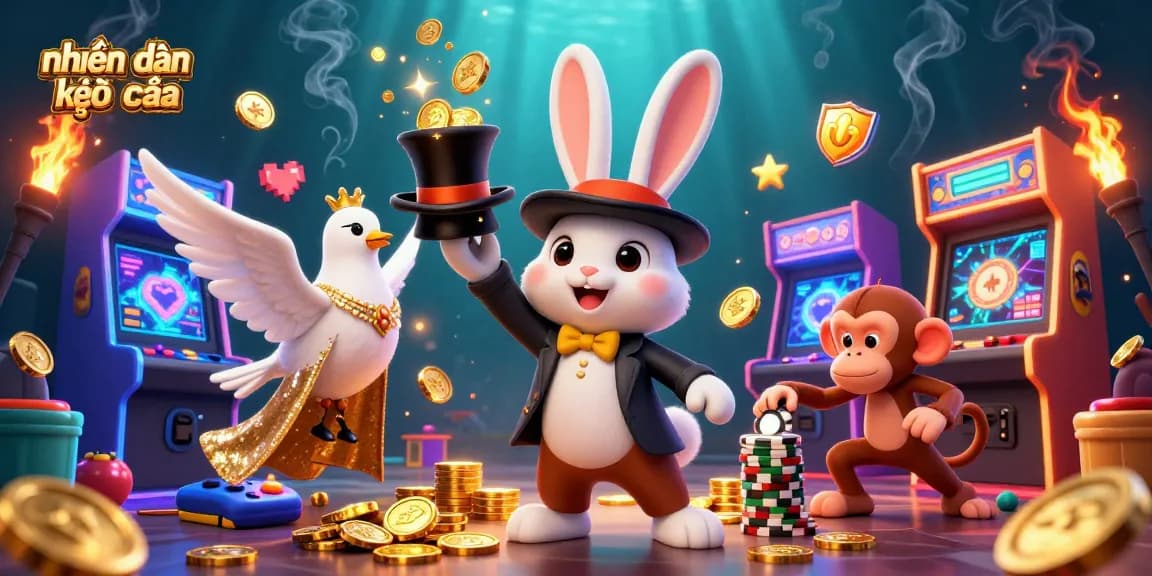 Engage in nhận định kèo nhà cái with a fun carnival scene featuring cartoon characters and vibrant casino elements.