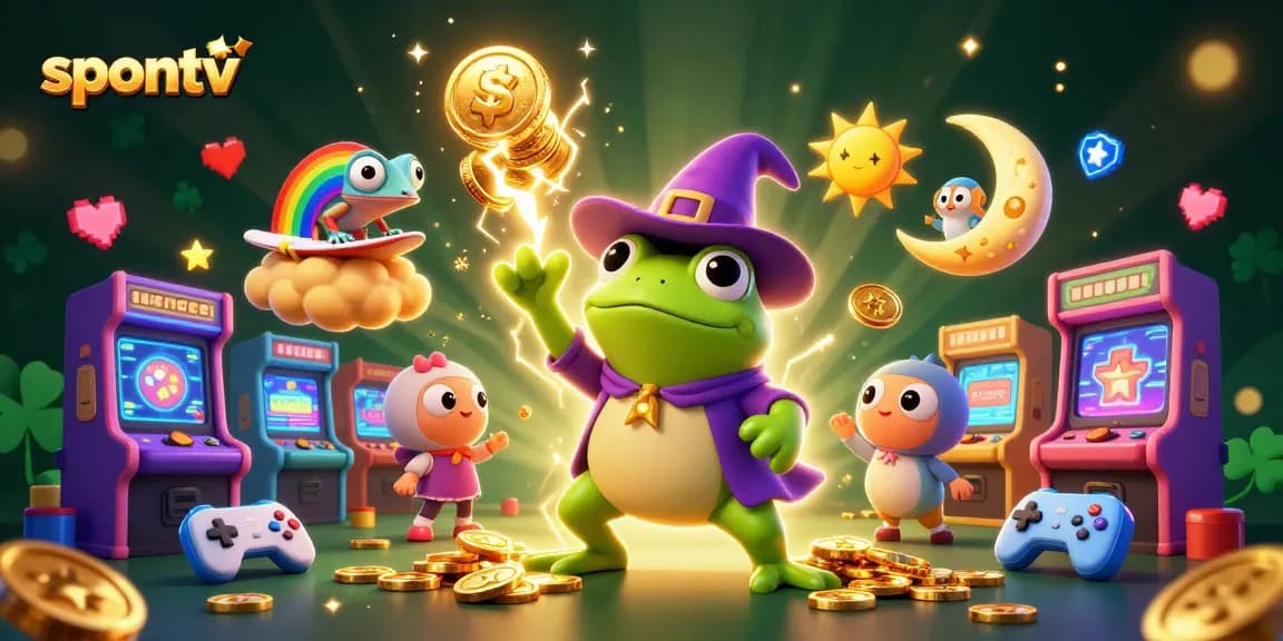 Stream golden coins with spontv's engaging sports features in this vibrant 3D illustration.