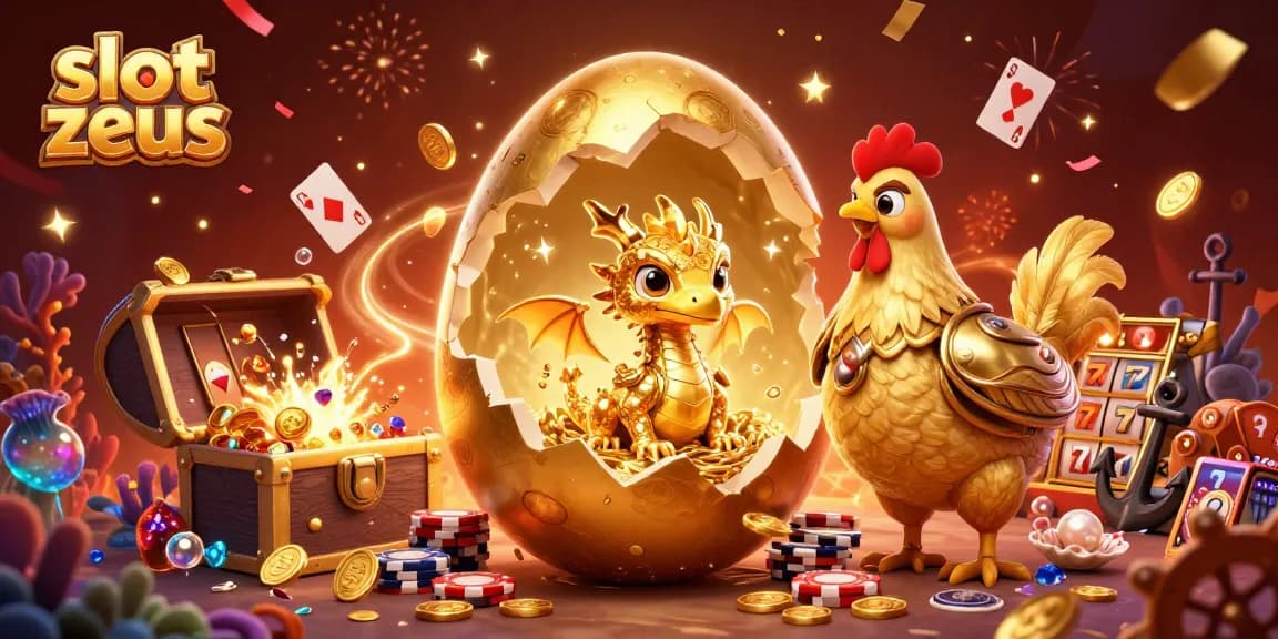 Spin the slot zeus reels to reveal treasures as a golden dragon emerges from a nest of poker chips.