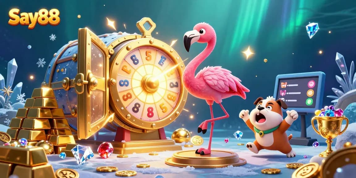 Experience thrilling wins with Say88's vibrant 3D casino game scene packed with gold and excitement.