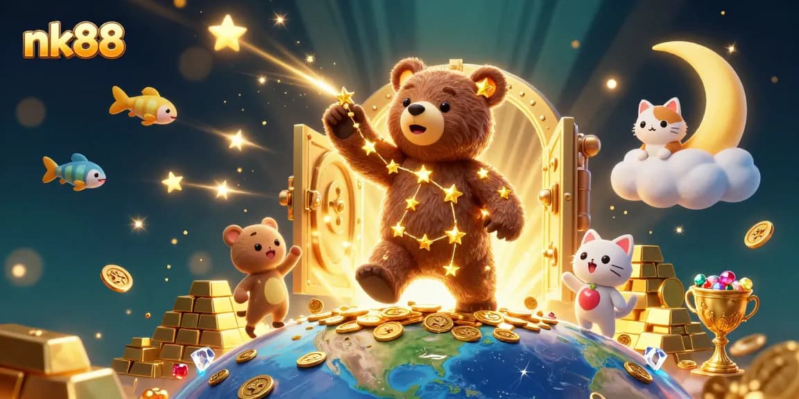 Experience nk88's thrilling online casino adventure with dazzling characters and treasures.