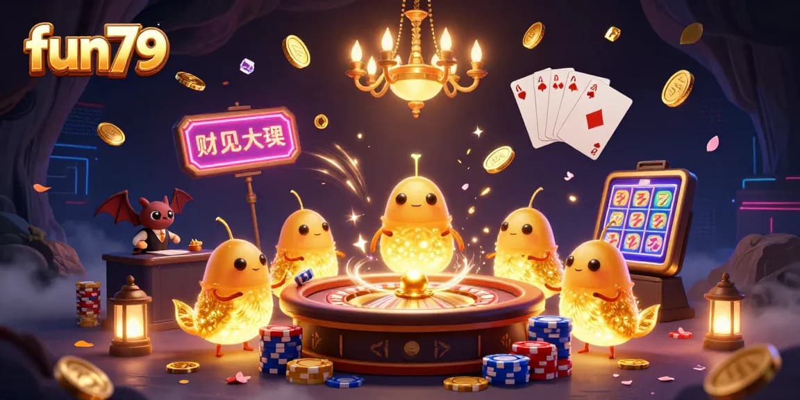 Engage with fun79 in a vibrant 3D casino world dominated by glowing glowworms and exciting game elements.