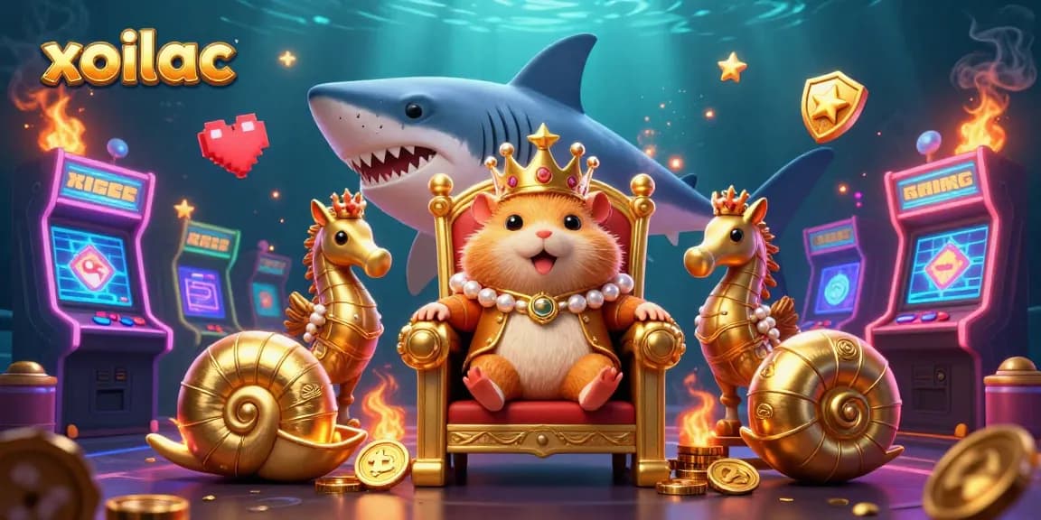 Experience thrilling gameplay with xoilac and a playful golden hamster king surrounded by vibrant casino elements.
