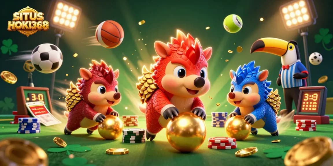 Experience thrilling action at SITUS HOKI368 with exciting pangolin characters rolling through poker chips.