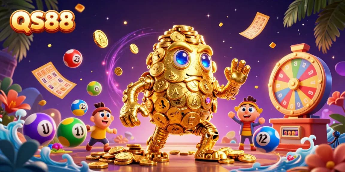Experience thrilling lottery excitement with QS88's vibrant 3D golem and dynamic game elements.