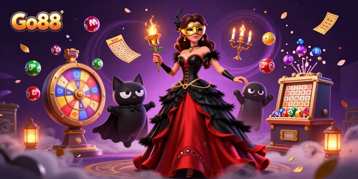 Engage with Go88's vibrant casino landscape featuring dynamic games and a stunning woman in elegant attire.