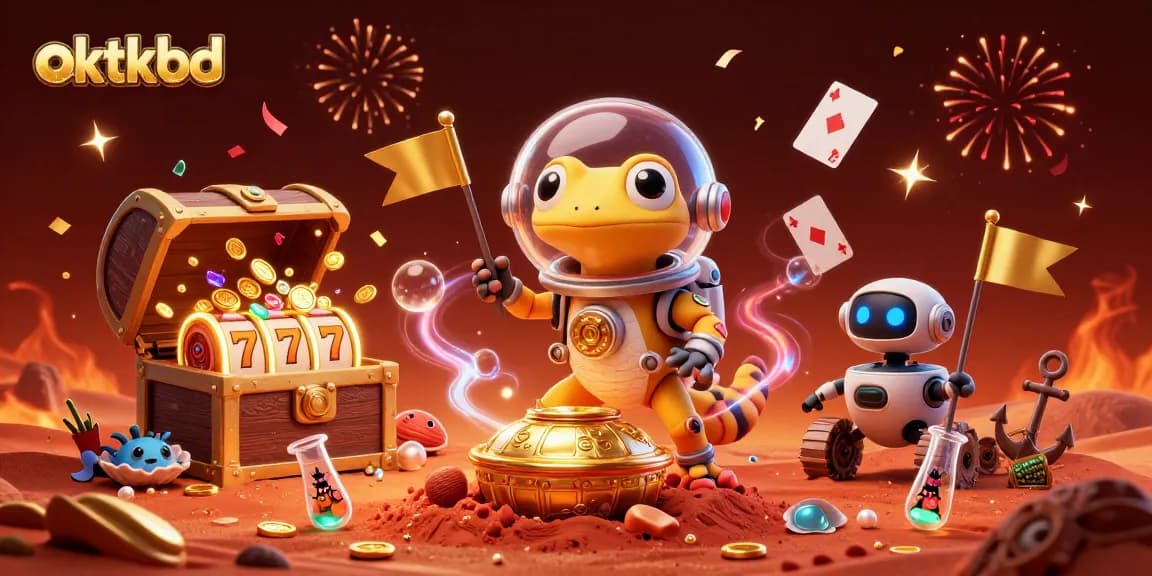 Engage with oktkbd's vibrant Martian casino scene, showcasing unique slots and gold treasures.