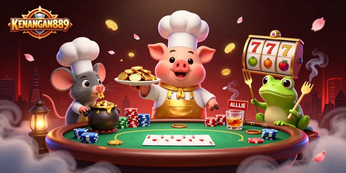 Experience thrilling victories with KENANGAN889's dynamic slot game scene featuring gold coins and lively characters.