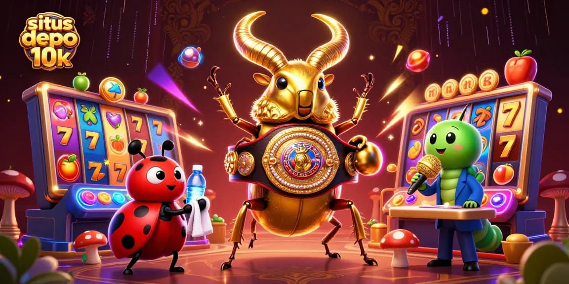 Engage with exciting games at situs depo 10k featuring colorful slot reels and dynamic action in a vibrant scene.