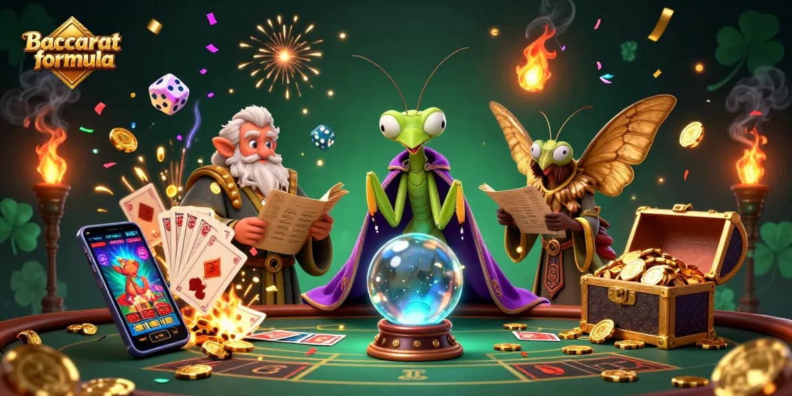 Experience the Baccarat formula in a vibrant 3D scene of fortune tellers and baccarat excitement.