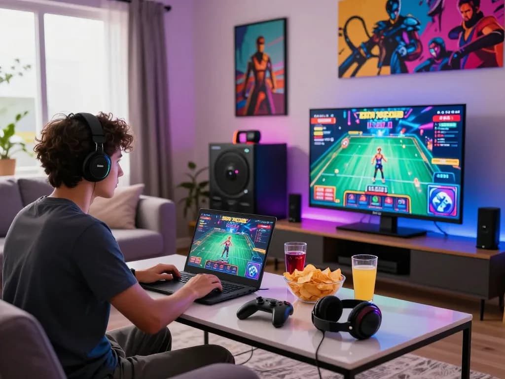 Engaged player enjoying 789club gaming session in a modern living room.