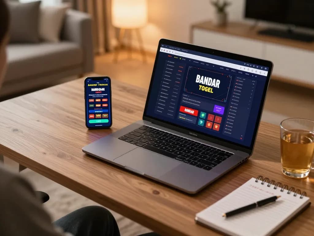 Permainan bandar togel online yang menarik ditampilkan di laptop dalam suasana rumah yang nyaman.