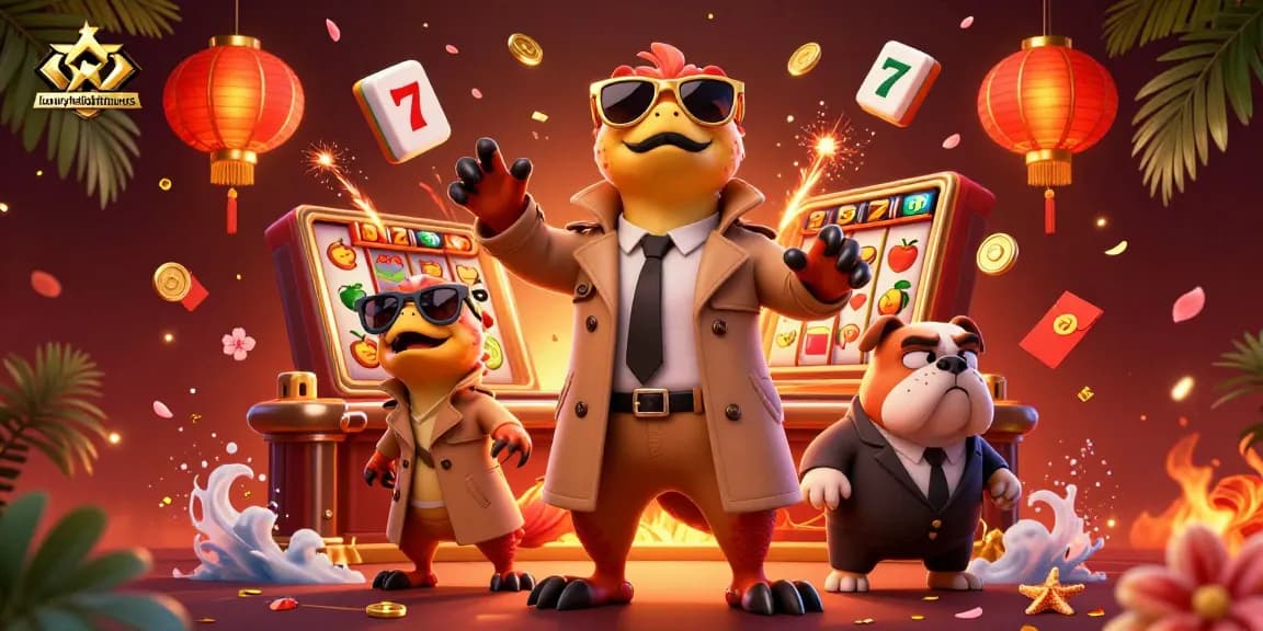 Engage in luxuryhelicoptertours with exciting slot machines and playful raptors in a casino scene.