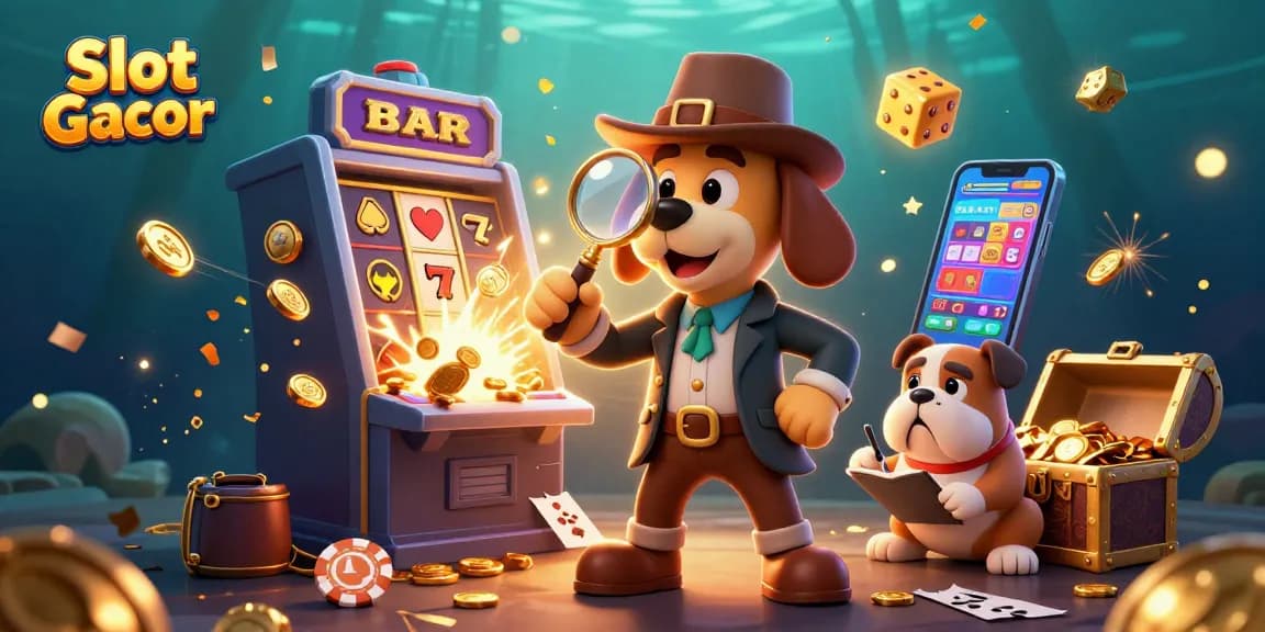 Experience the excitement of Slot Gacor with cartoon characters amidst jackpot explosions and casino symbols.