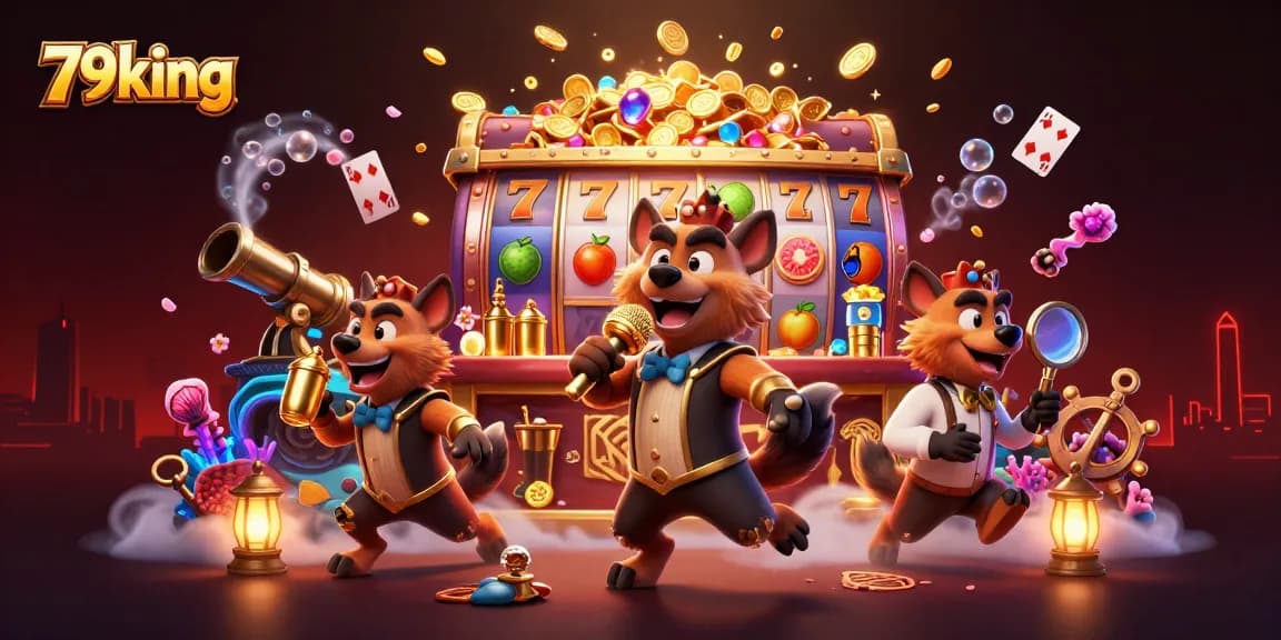 Engage with 79king's slots experience featuring vibrant hyenas in a comic casino club.