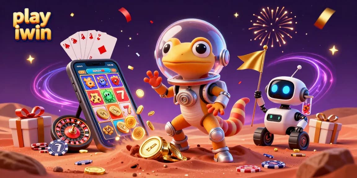 Play iwin interactive game scene with Martian characters and casino elements.