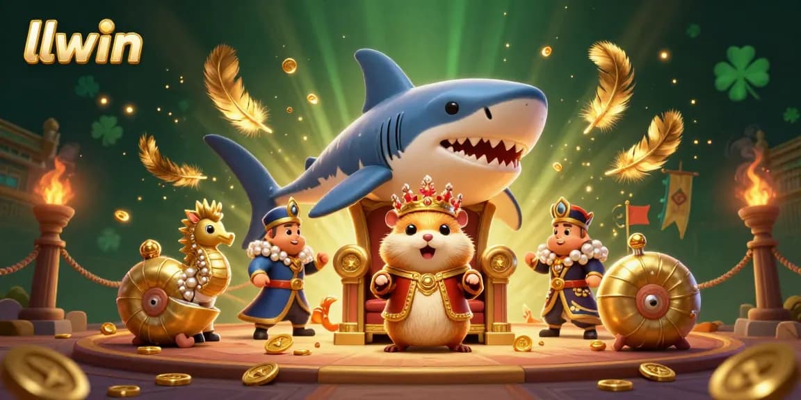 llwin's thrilling gaming scene with a golden hamster king ruling amidst vibrant casino elements