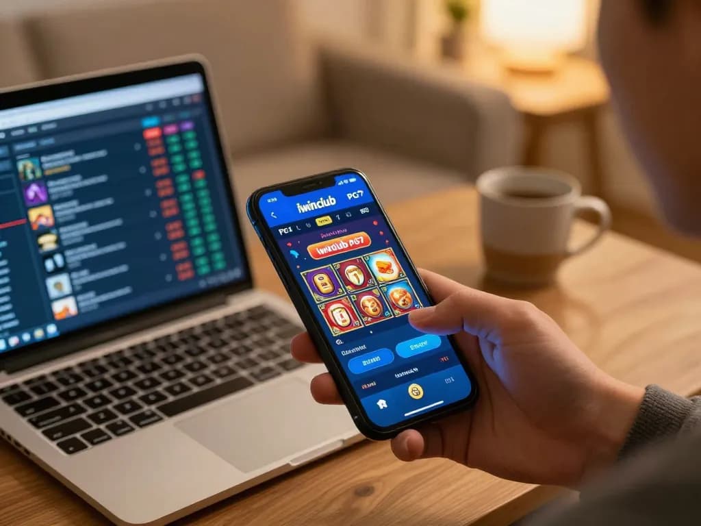 Engaging with Iwinclub PG7 app for exciting online gambling from home.
