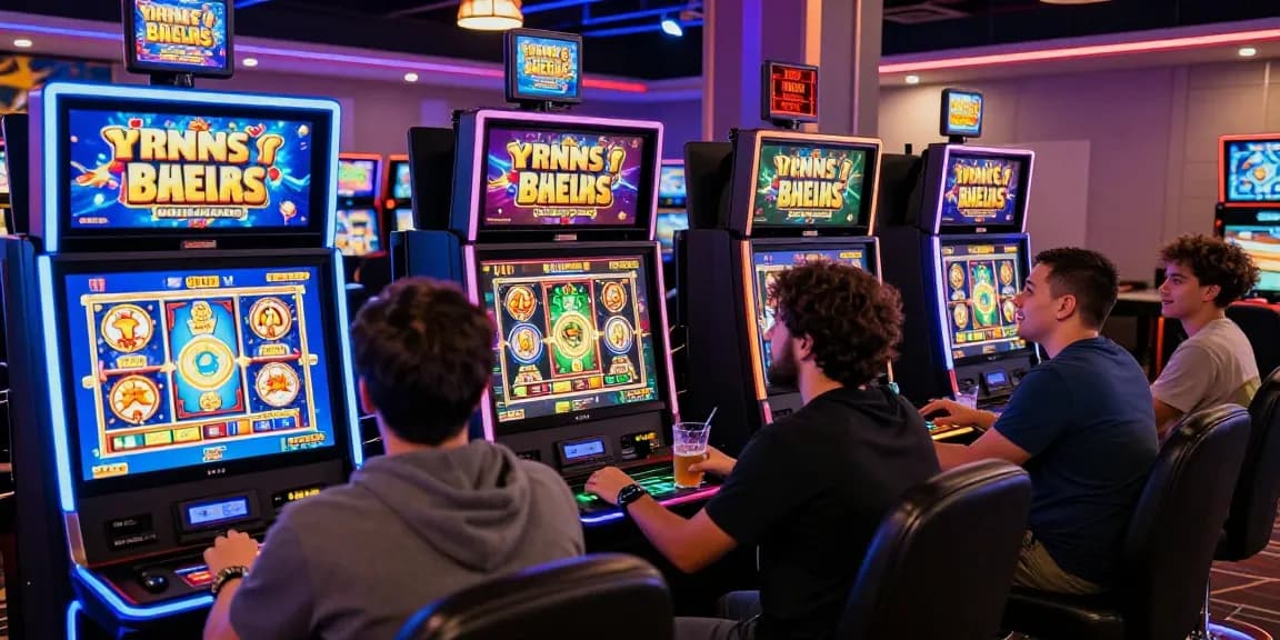 Players enjoying bonus buy slots at a vibrant online casino, showcasing exciting graphic games and energetic atmosphere.