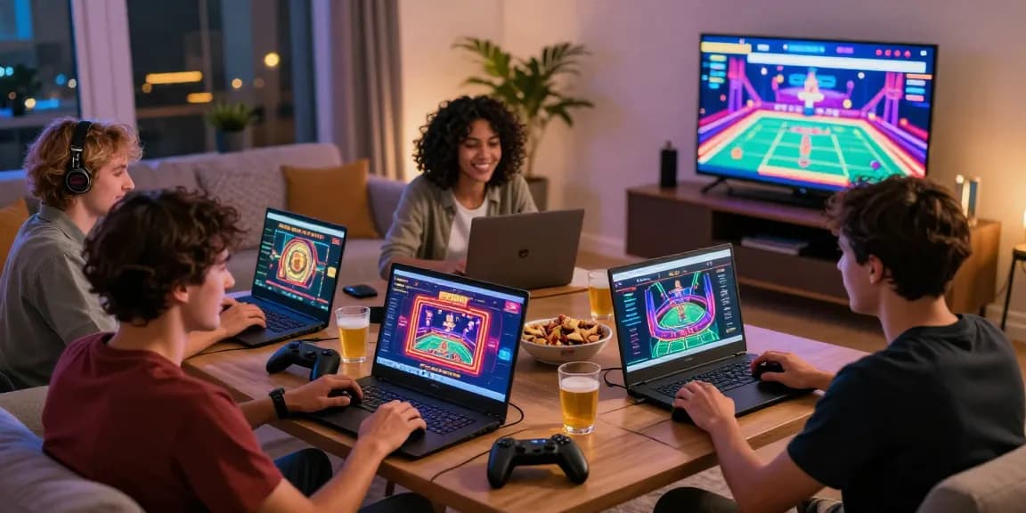 Friends enjoying online casinos on https://nhssm.org.uk, showcasing vibrant gaming atmosphere and camaraderie.