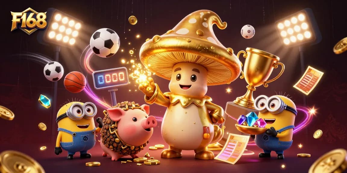 Experience F168's magical sports betting world with dynamic elements and golden treasures.