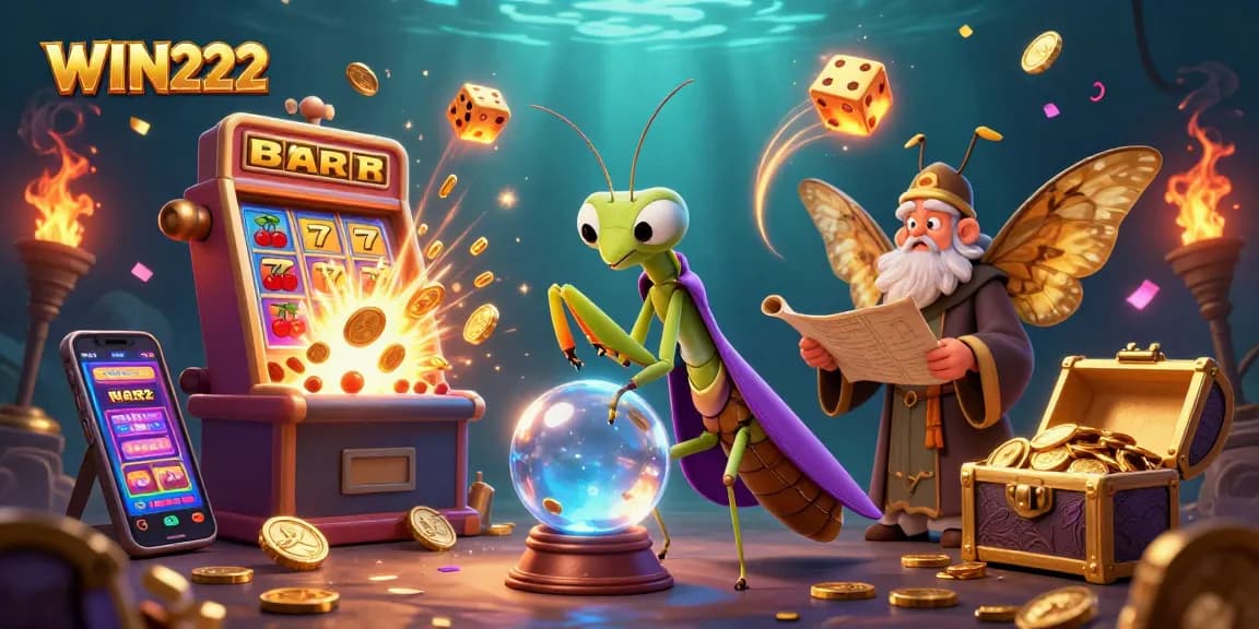 Experience the excitement of WIN222 with vibrant casino games and magical characters in a rich 3D scene.