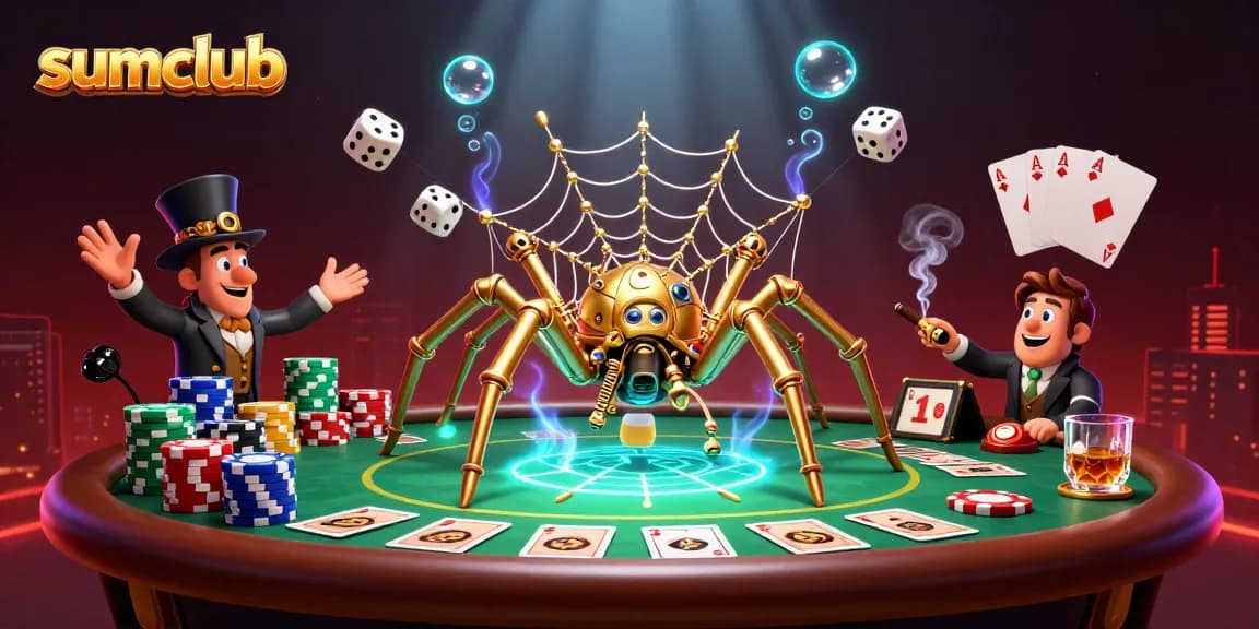 Engage with sumclub's thrilling steampunk-themed casino scene featuring golden elements and poker chips.