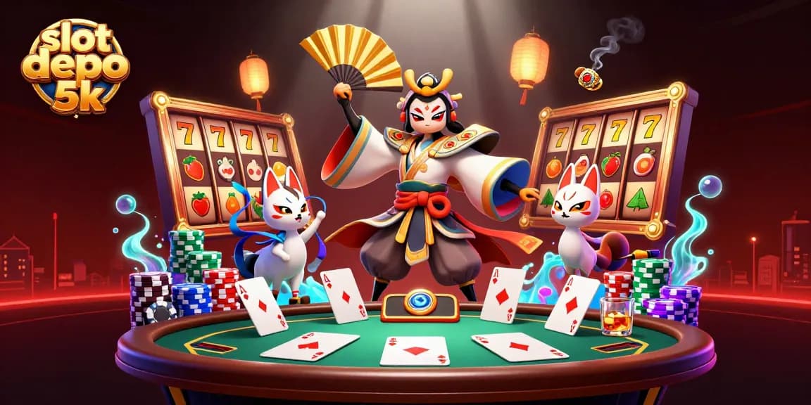 Experience the excitement of slot depo 5k with vibrant casino elements and captivating characters in a dynamic scene.