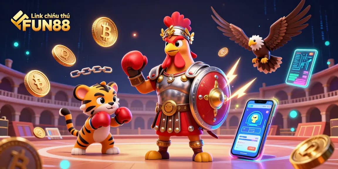 Experience thrilling betting with Link chính thức FUN88 in this dynamic 3D casino illustration!