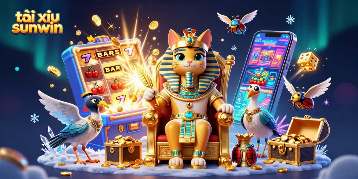 Play Tài Xỉu Sunwin with a fun 3D illustration featuring vibrant characters and casino elements!