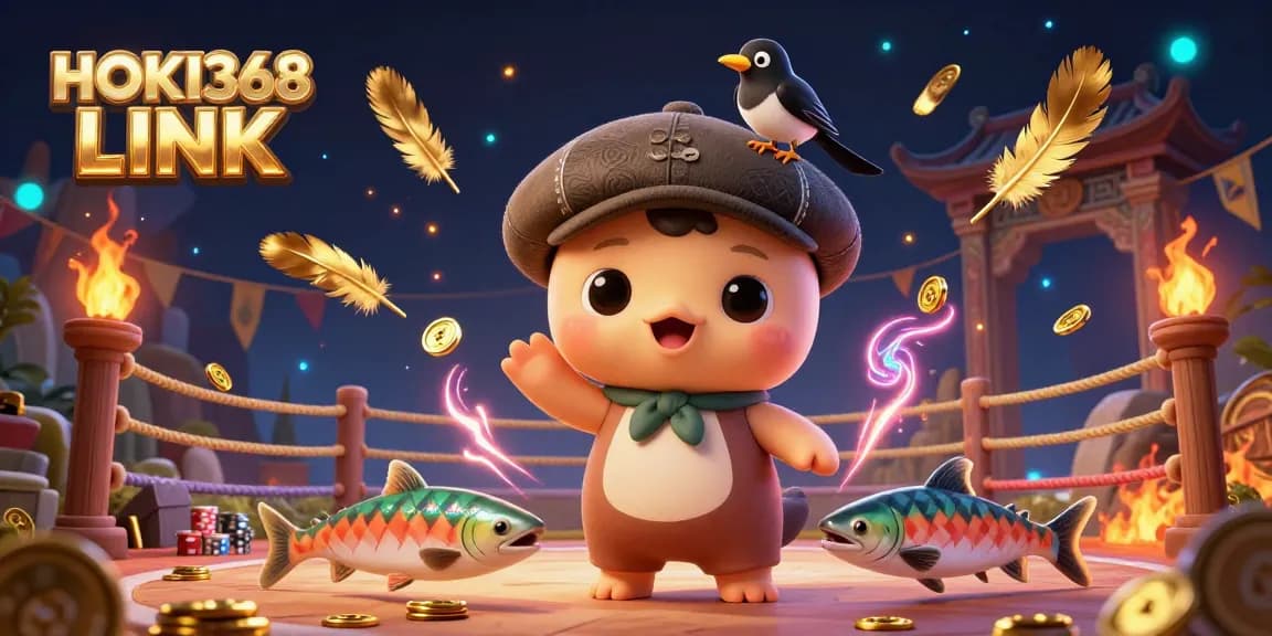 Experience the excitement of HOKI368 LINK with this richly detailed 3D casino illustration featuring dynamic characters and elements.