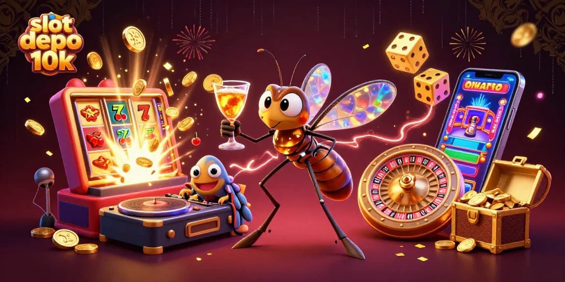 Experience the thrill of slot depo 10k with a vibrant 3D casino illustration bursting with action.