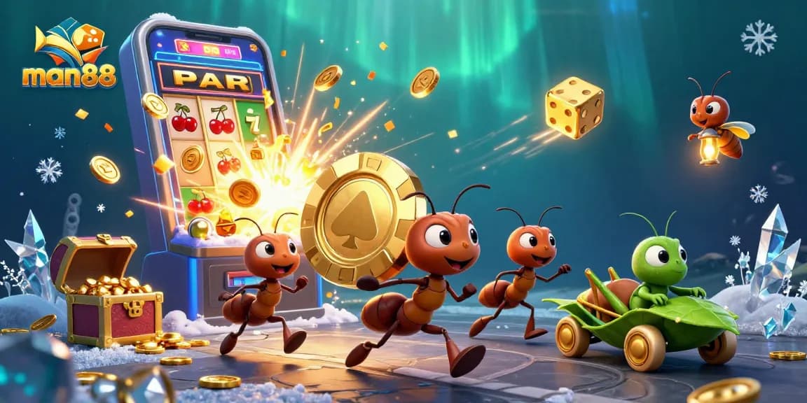 Experience an exciting man88 casino heist with ants, poker chips, and jackpot wins!