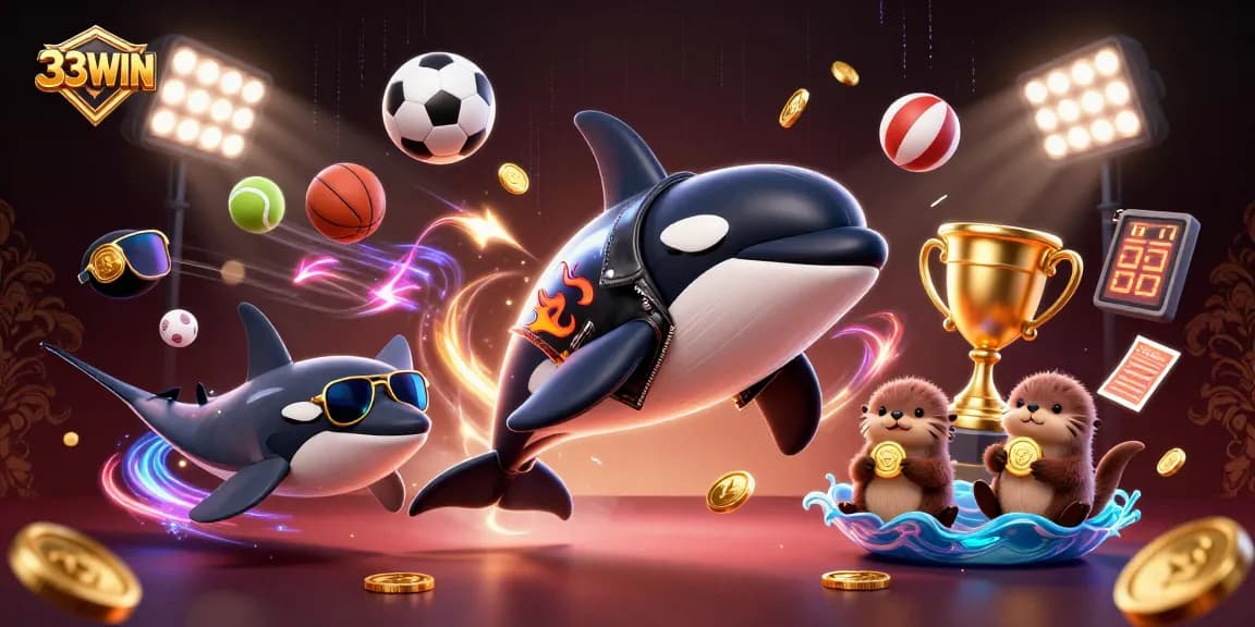 Jump into action with 33WIN’s vibrant casino adventure, showcasing sea characters and dynamic sports excitement.