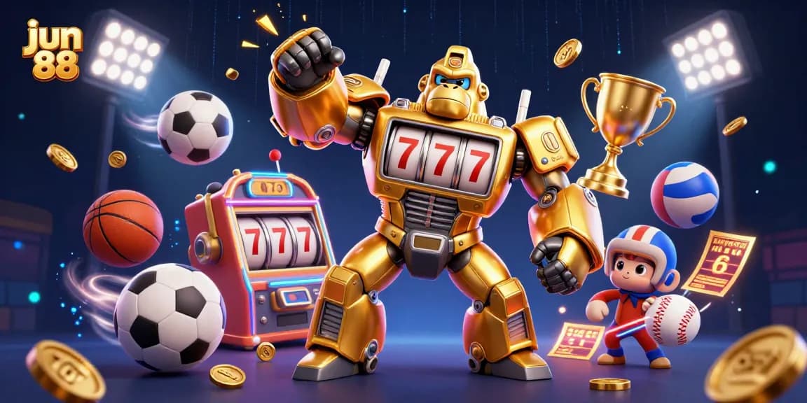 Engage in thrilling games on jun 88, where a golden gorilla mech showcases jackpot wins!