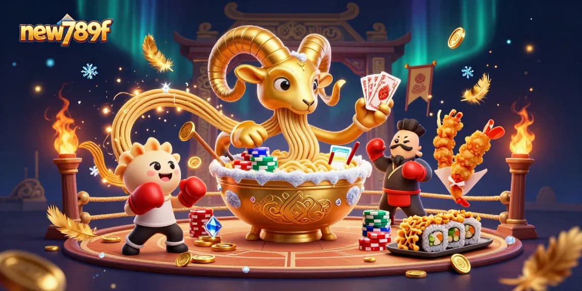 Immerse in the vibrant action of new789f as the golden ramen bowl and friends engage in thrilling casino play.