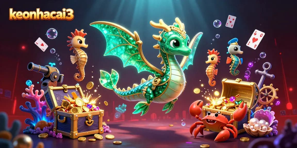 Experience thrilling gameplay with keonhacai3's vibrant underwater casino scene, showcasing exciting treasures and glowing elements.