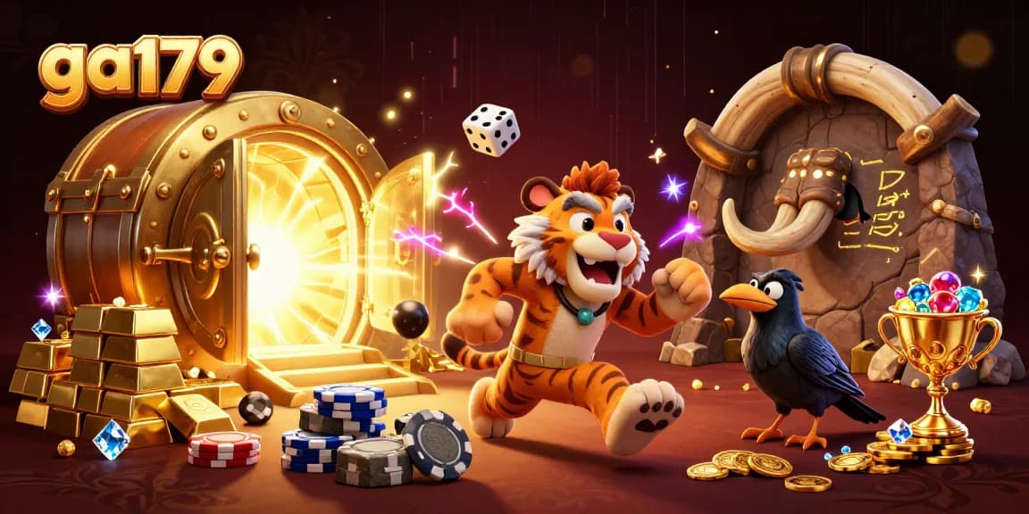 Experience the thrill of ga179 with a caveman duo running a vibrant prehistoric casino.