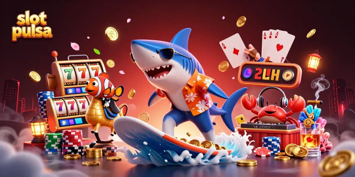 Engage with slot pulsa and enjoy thrilling wins in a lively 3D casino illustration.