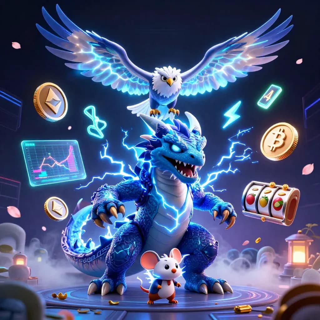 Thunder dragon, wind hawk and static mouse burst amid coins, lightning and neon casino effects.
