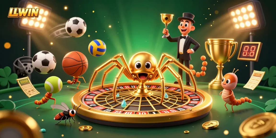 Experience the thrilling odds and vibrant gameplay at LLWIN, featuring a roulette wheel and animated sports elements.