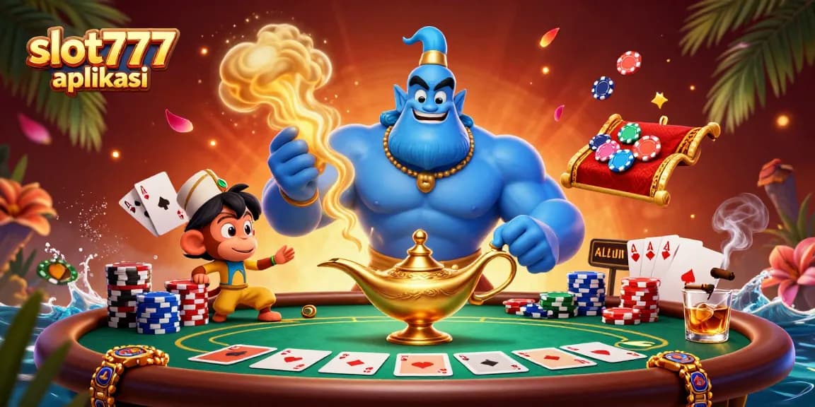 Experience excitement with slot777 aplikasi in a dynamic casino scene filled with vibrant poker elements.