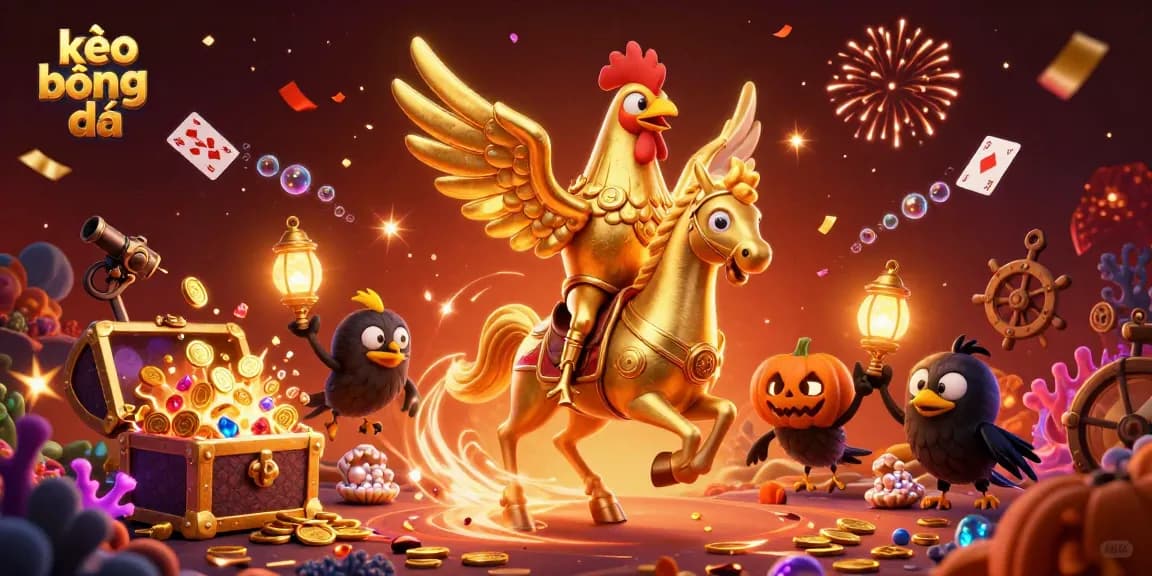 Experience kèo bóng đá excitement with vivid casino characters amidst dynamic action and golden treasures.