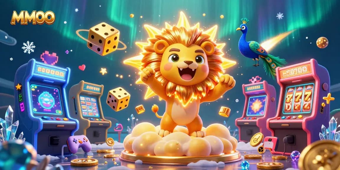 Engage in thrilling MMOO casino games with this vibrant 3D illustration of a lively gaming scene.