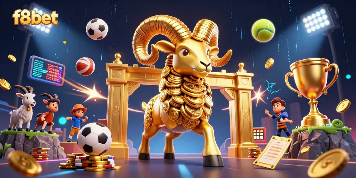 Engage in thrilling betting action with f8bet featuring a dynamic scene of a golden ram charging at a gate.