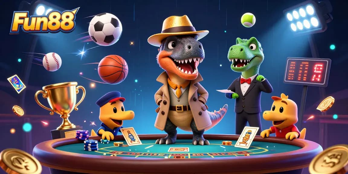 Witness a thrilling Fun88 blackjack scene with a velociraptor card counter and a quirky atmosphere.