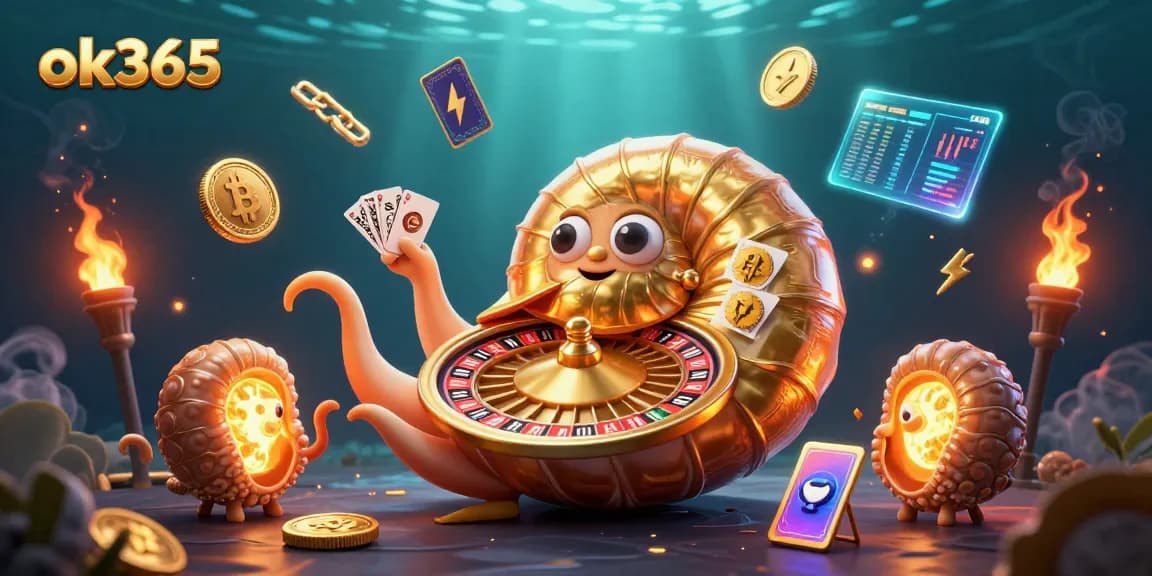 Play at ok365 with an exciting 3D casino illustration featuring a nautilus roulette wheel