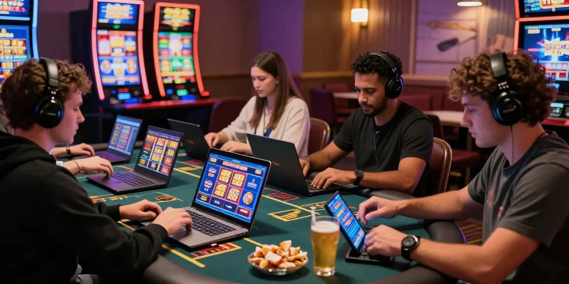 Engaged players enjoying games at credit card casinos in a vibrant online gaming atmosphere.